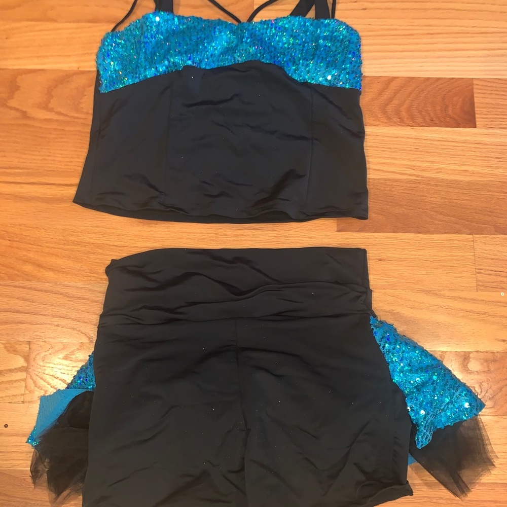 Two piece black and blue shimmery costume